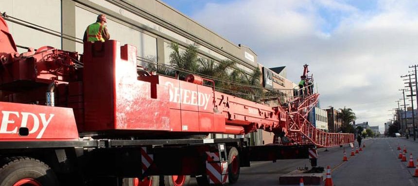 Crane fully assembled on site; San Francisco, California